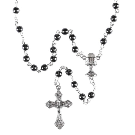 Rosary Silver Plate Hematite Bead 17L by Dicksons