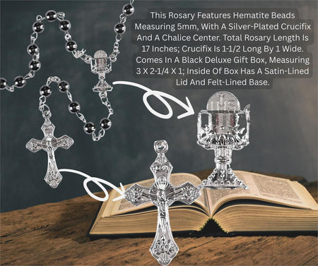 Rosary Silver Plate Hematite Bead 17L by Dicksons, product view 4