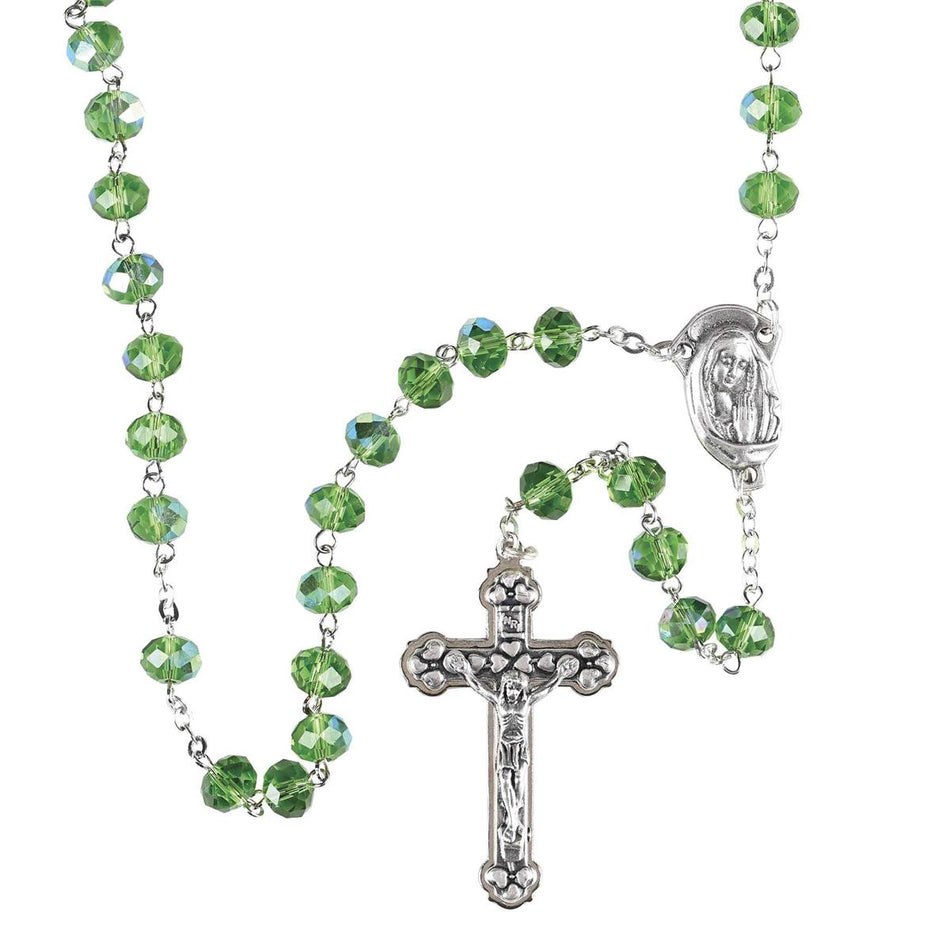 Luminous Green Faceted Glass & Aurora Borealis Bead Rosary Necklace by Dicksons