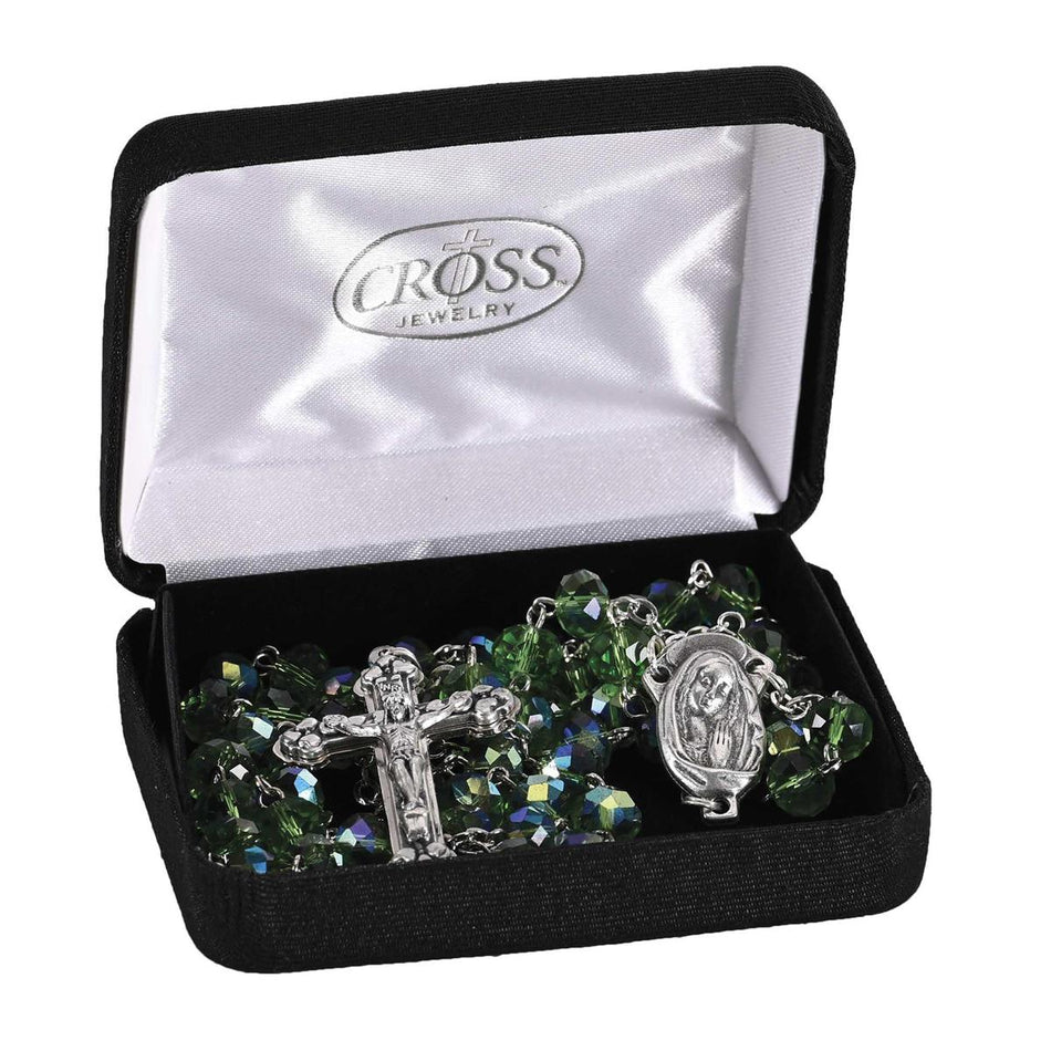 Luminous Green Faceted Glass & Aurora Borealis Bead Rosary Necklace by Dicksons, product view 2