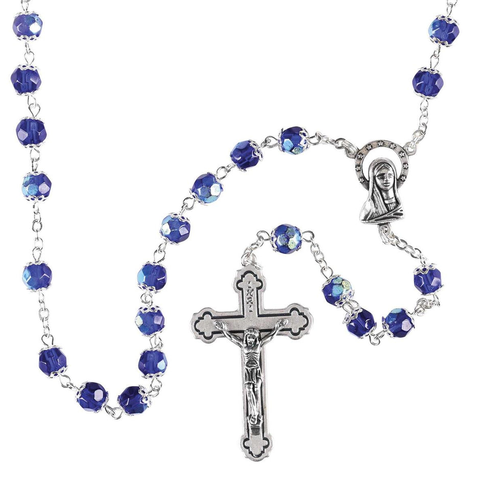 Rosary Blue Aurora Borealis Glass 21L by Dicksons