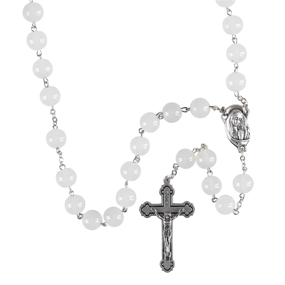 Rosary White Glass Crucifix 24L by Dicksons