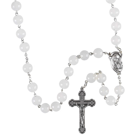 Rosary White Glass Crucifix 24L by Dicksons