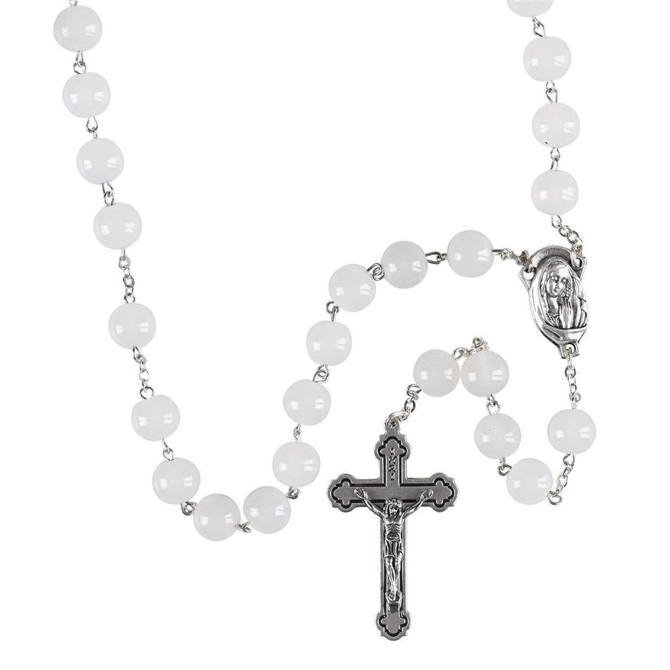 Rosary White Glass Crucifix 24L by Dicksons