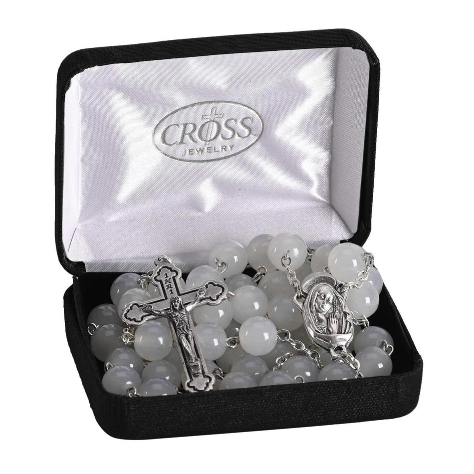 Rosary White Glass Crucifix 24L by Dicksons, product view 2