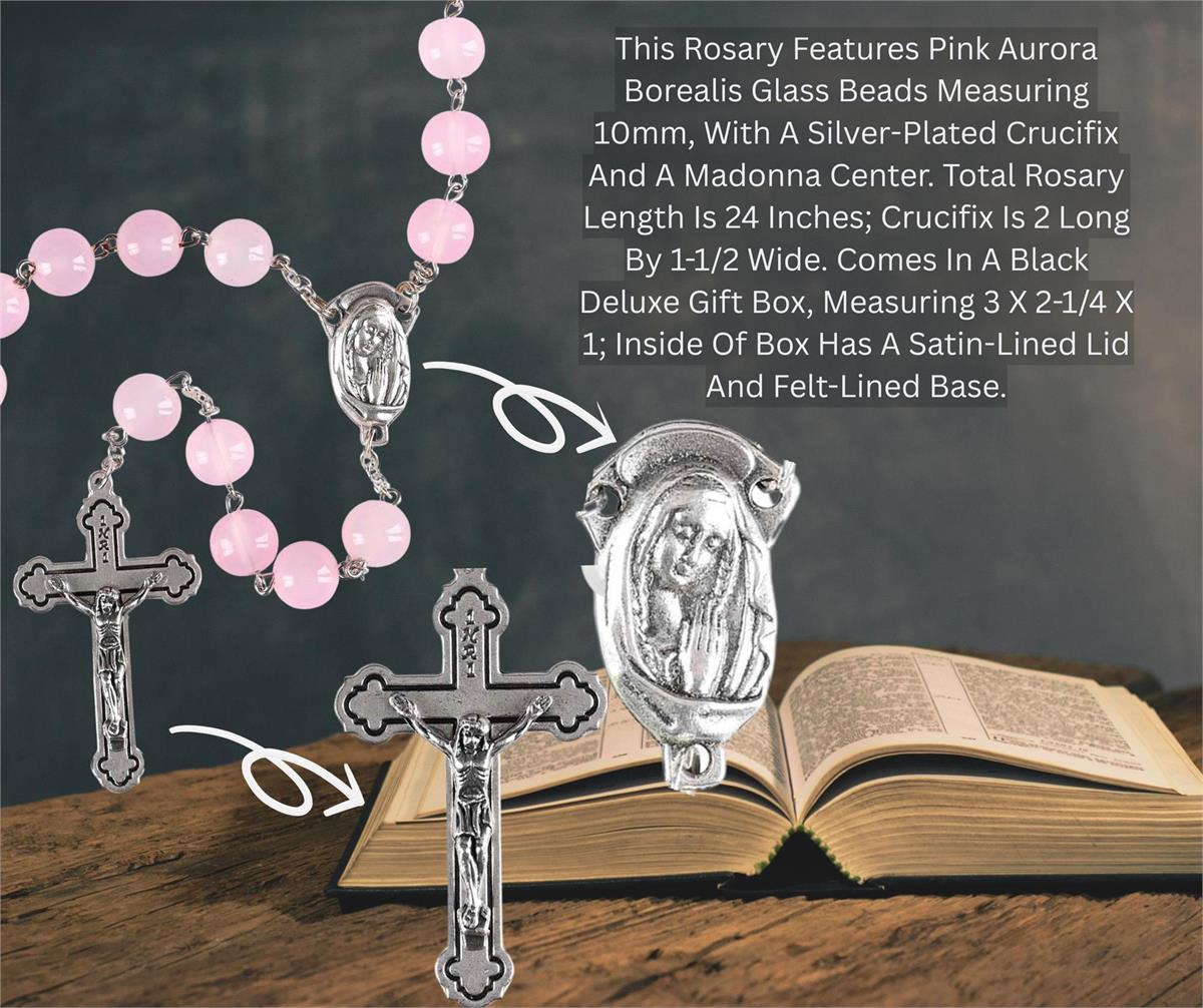 Rosary Pink Aurora Borealis Glass 24L by Dicksons, product view 4