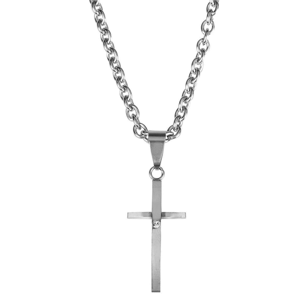 Necklace RAISED Cross/STN Stainless Steel 1-1/8 x9/16" by Dicksons
