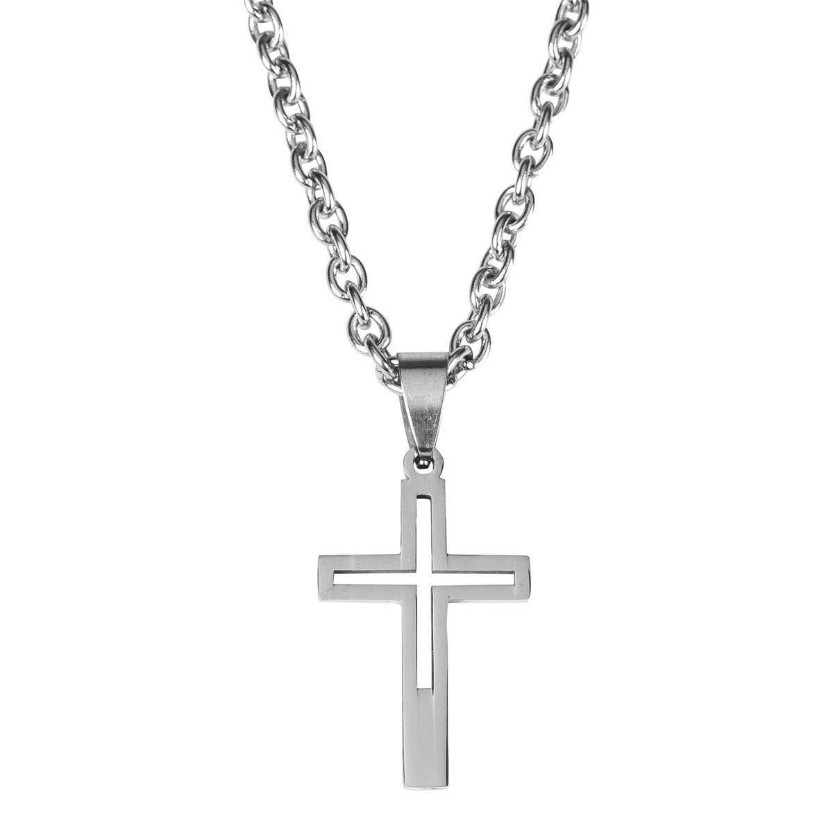 Necklace CUTOUT BOX Cross Stainless Steel 1-1/8"x3/4" by Dicksons