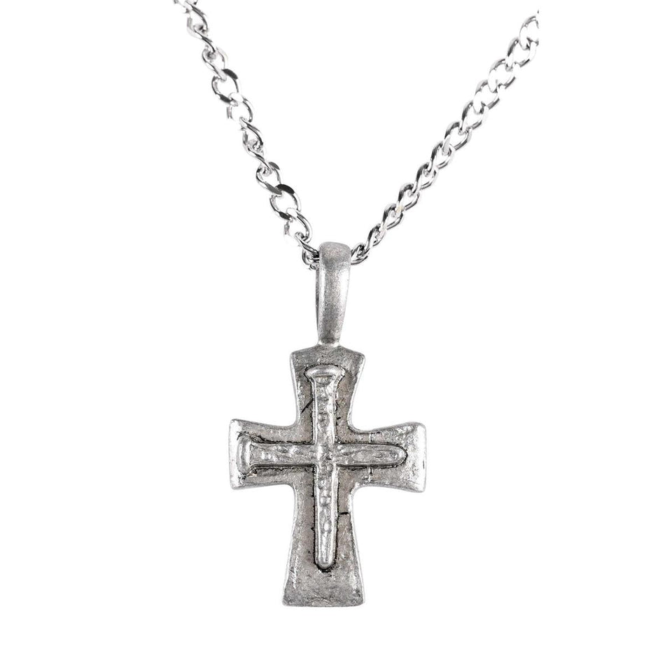 Necklace Large Pewter Flare Cross/nails-24" by Dicksons