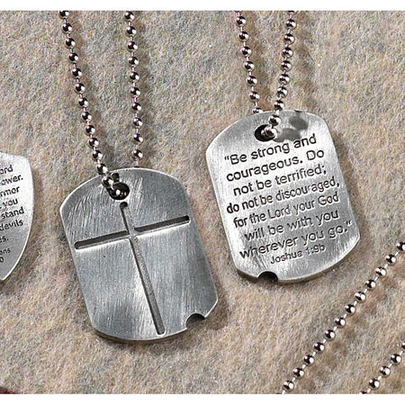 Necklace Dogtag/cross Josh 1:9B Pewter 21"CHN by Dicksons