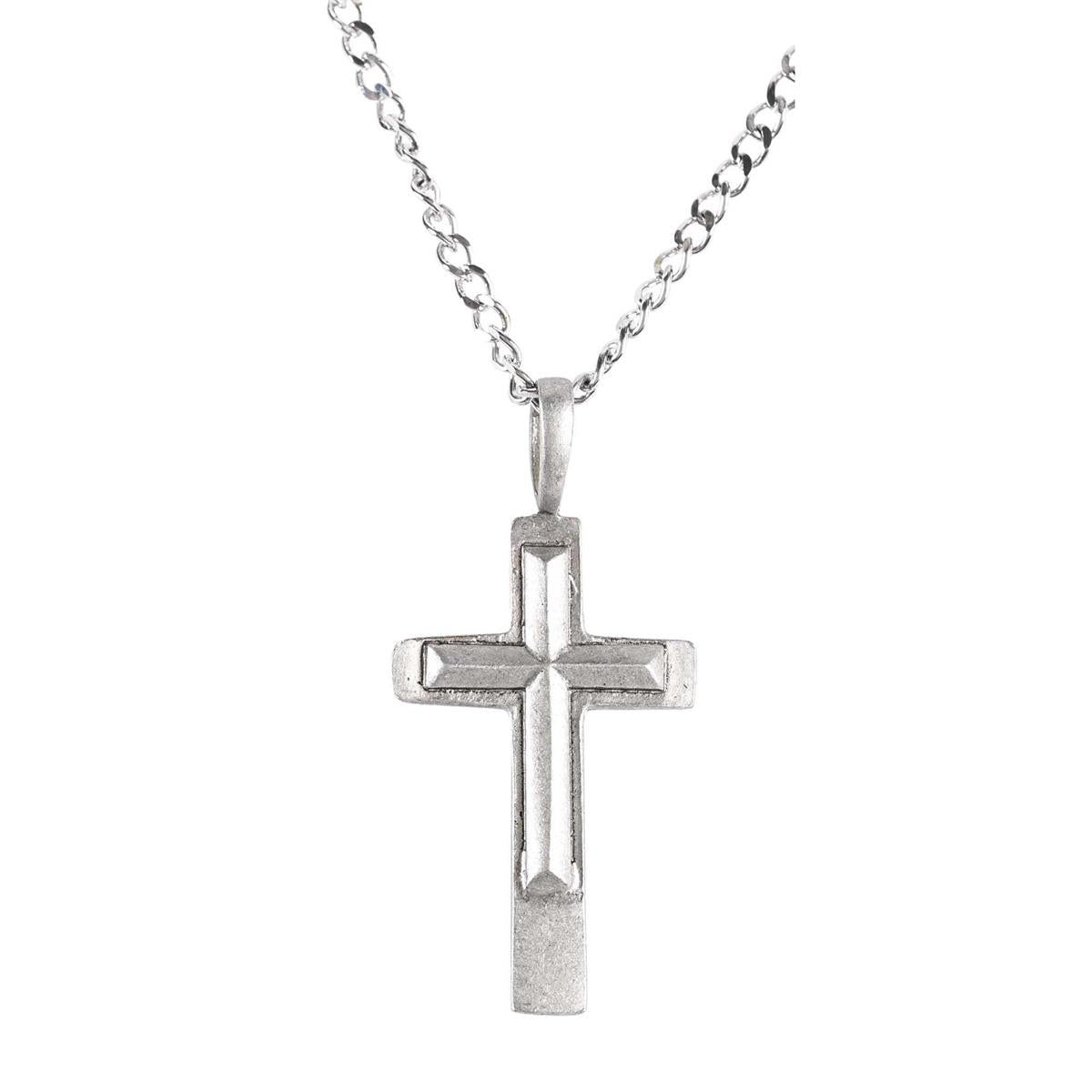 Necklace Double Cross Pewter 1.5" 24" Stainless Chn by Dicksons