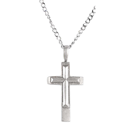 Necklace Double Cross Pewter 1.5" 24" Stainless Chn by Dicksons