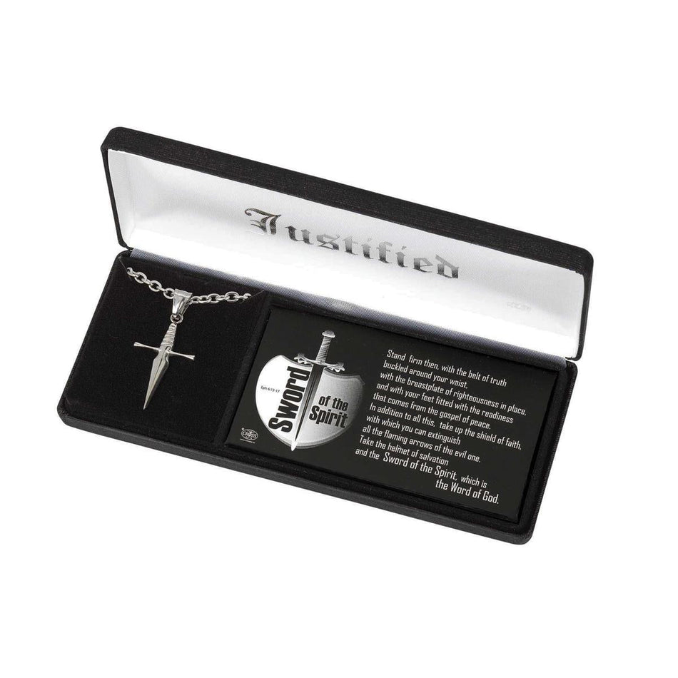 Necklace sword/spirit Cross Med Stainless Steel 18' by Dicksons