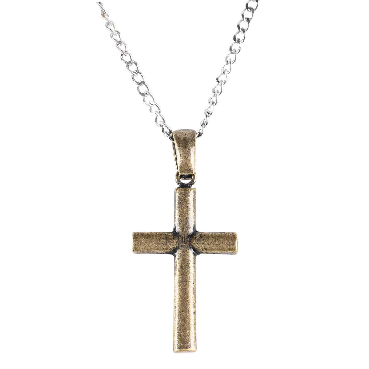 Necklace 1 1/2"BRASS Ox Pwt Cross-24" by Dicksons