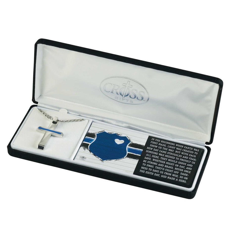 Police Thin Blue Line Cross 24 inch Stainless Steel Women's Necklace in Jewelry by Dicksons