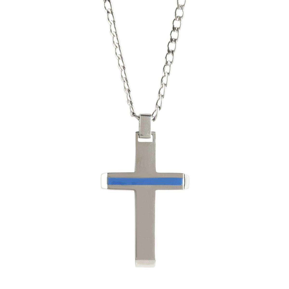 Police Thin Blue Line Cross 24 inch Stainless Steel Women's Necklace in Jewelry by Dicksons, product view 2