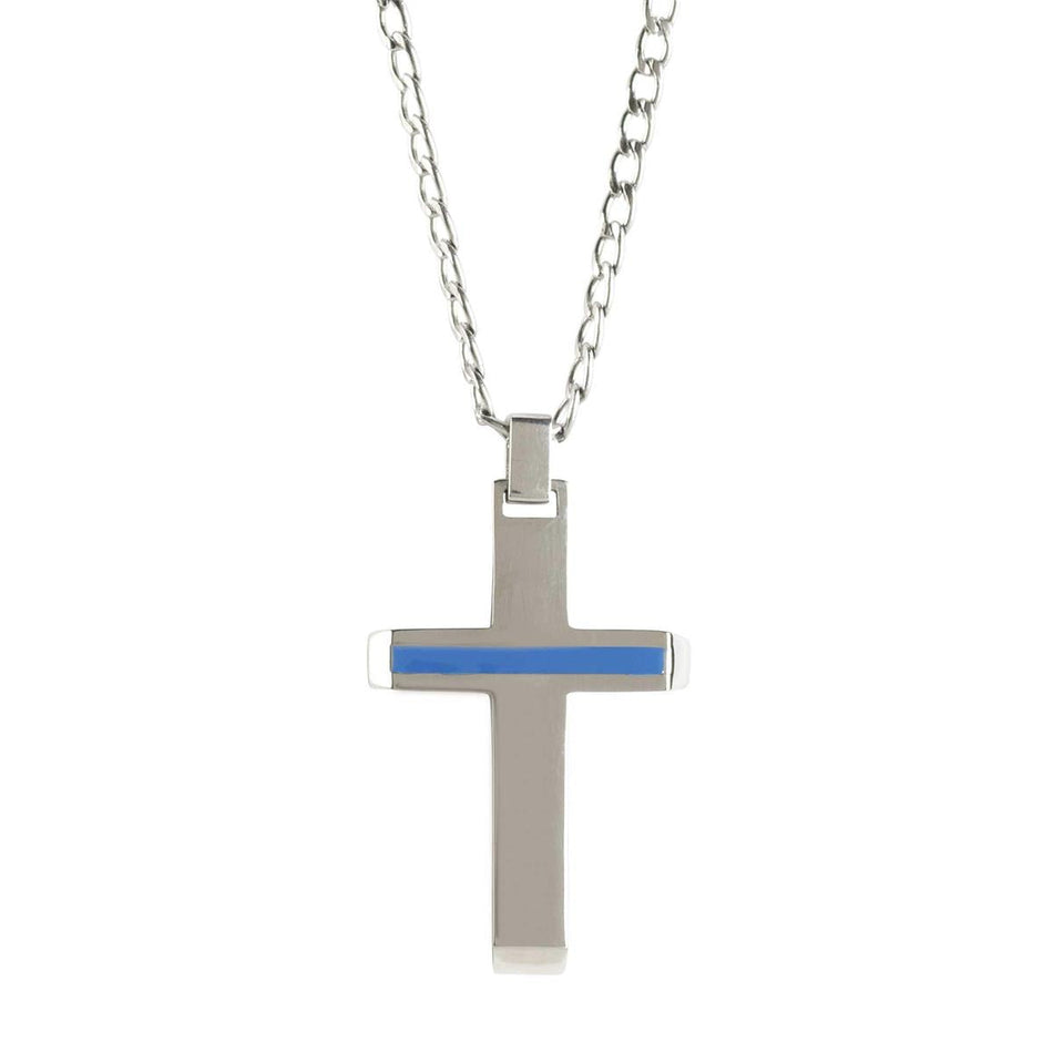 Police Thin Blue Line Cross 24 inch Stainless Steel Women's Necklace in Jewelry by Dicksons, product view 2