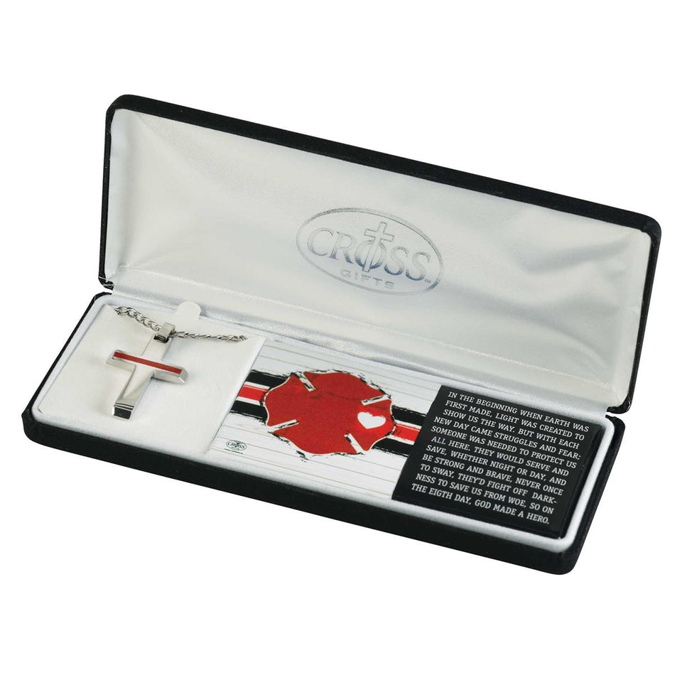 Fireman Thing Red Line Cross 24 inch Stainless Steel Women's Necklace by Dicksons