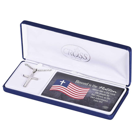 Psalm 33:12 Blessed Nation Cross Silver 24 Inch Stainless Steel Necklace by Dicksons