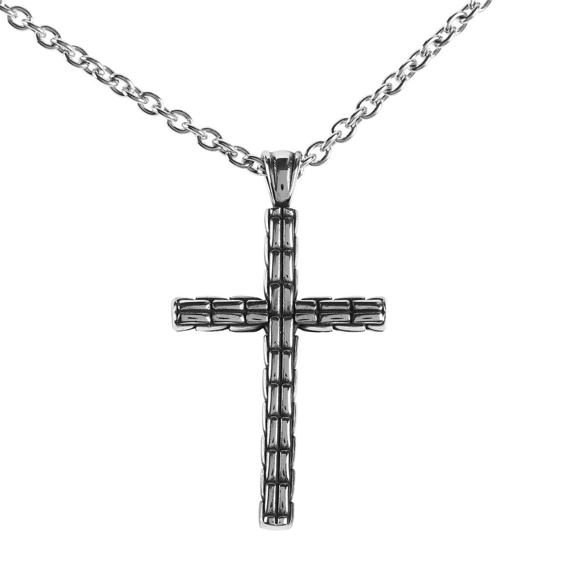 Antiqued Box Cross, Silver Tone, 24 Inch, Stainless Steel by Dicksons