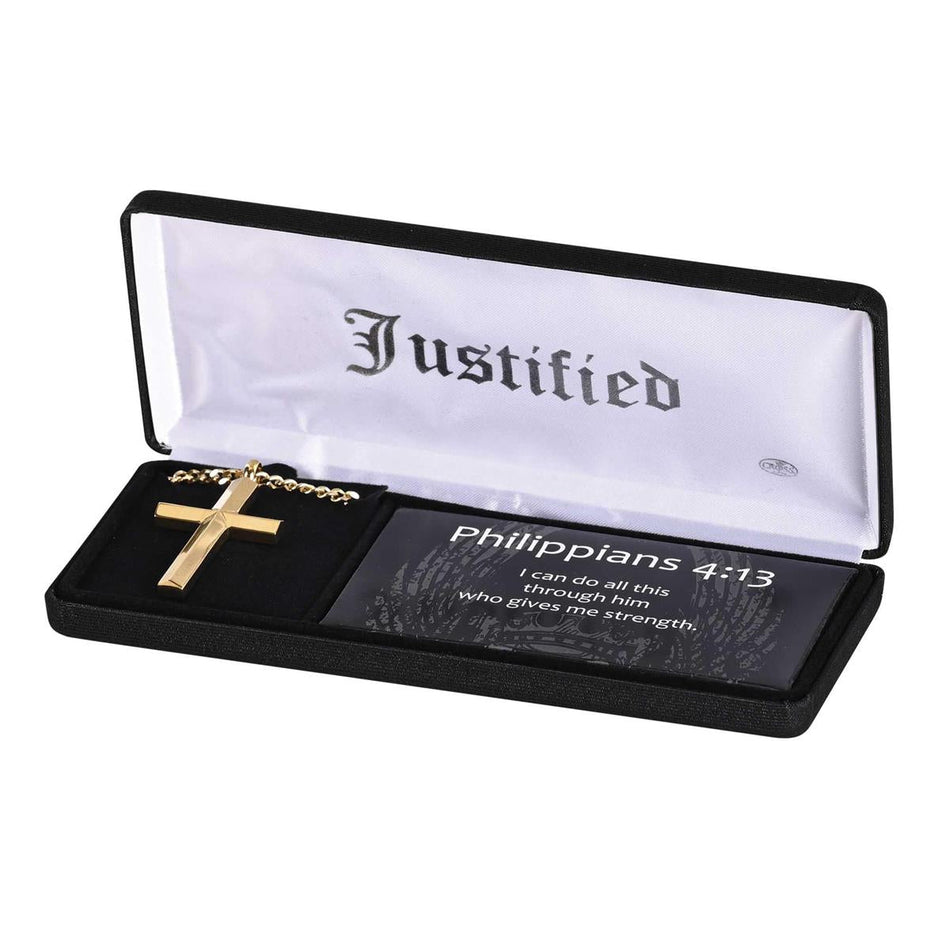 Necklace Gold Bevel Cross Justified 24L by Dicksons