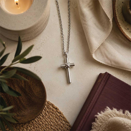 Necklace Mens Steel Cross Center Wrap24H by Dicksons, product view 6