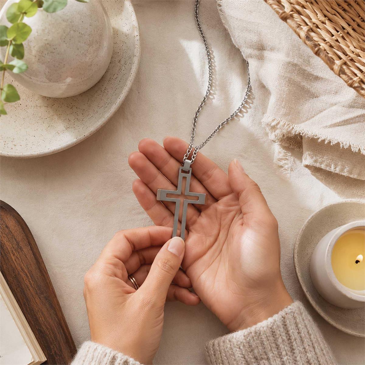 Necklace Mens Steel Cutout Cross 24H by Dicksons, product view 4