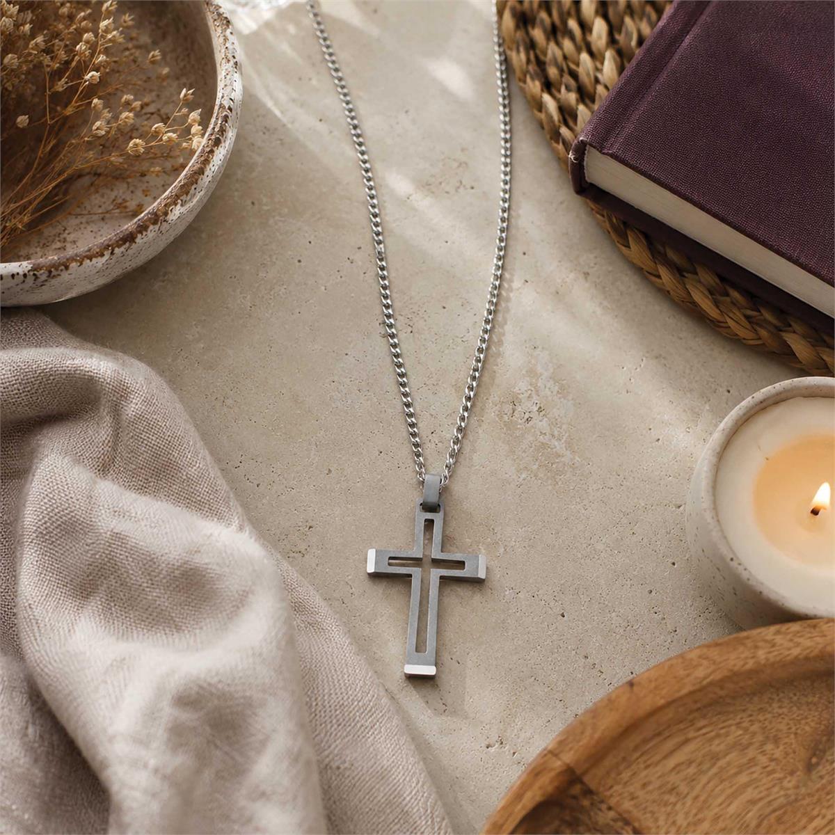 Necklace Mens Steel Cutout Cross 24H by Dicksons, product view 6