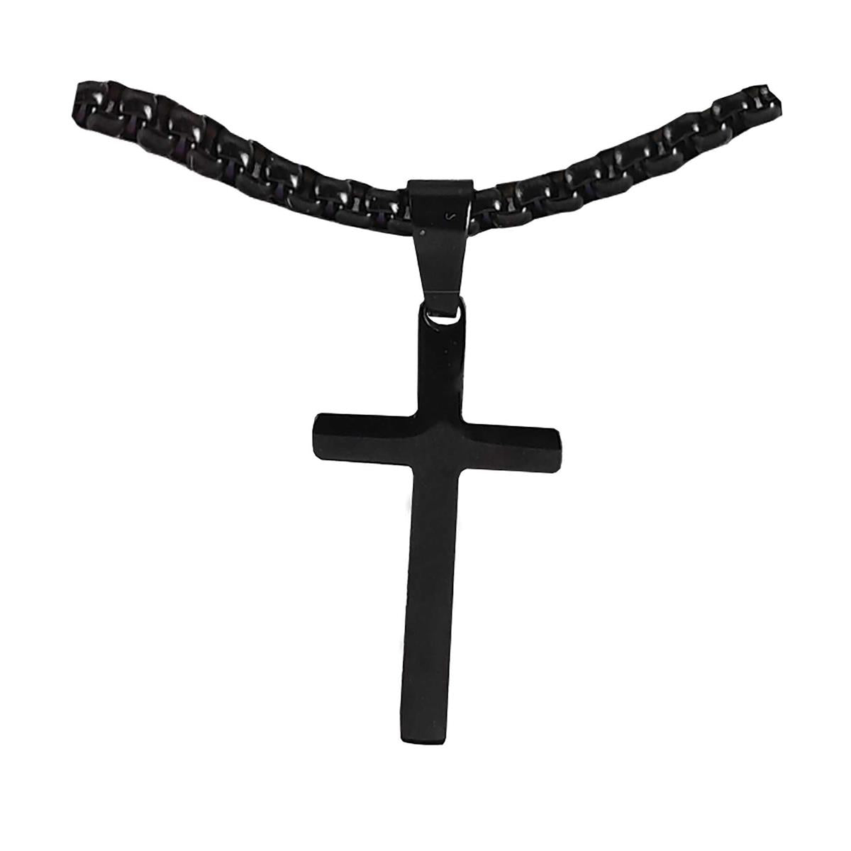 Box Cross Pendant 24 inch Black Plated Stainless Steel Men's Everyday Necklace by Dicksons