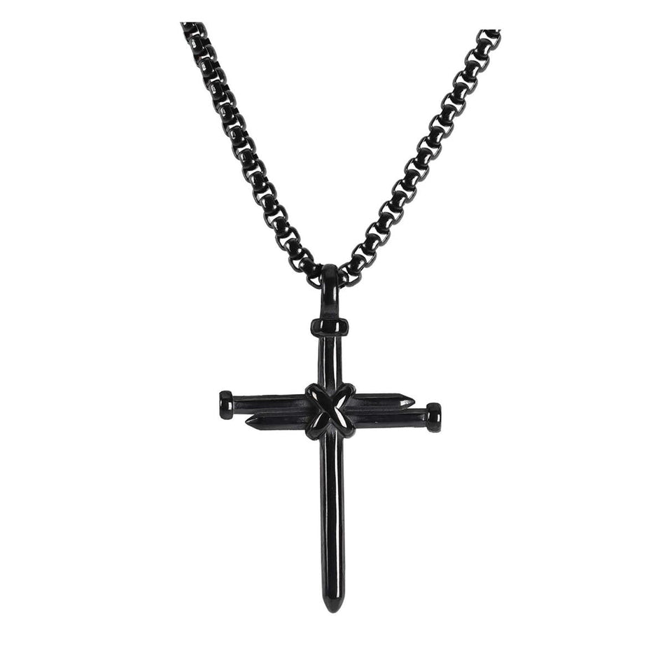 3-Nail Cross Pendant 24 inch Black Plated Stainless Steel Men's Everyday by Dicksons