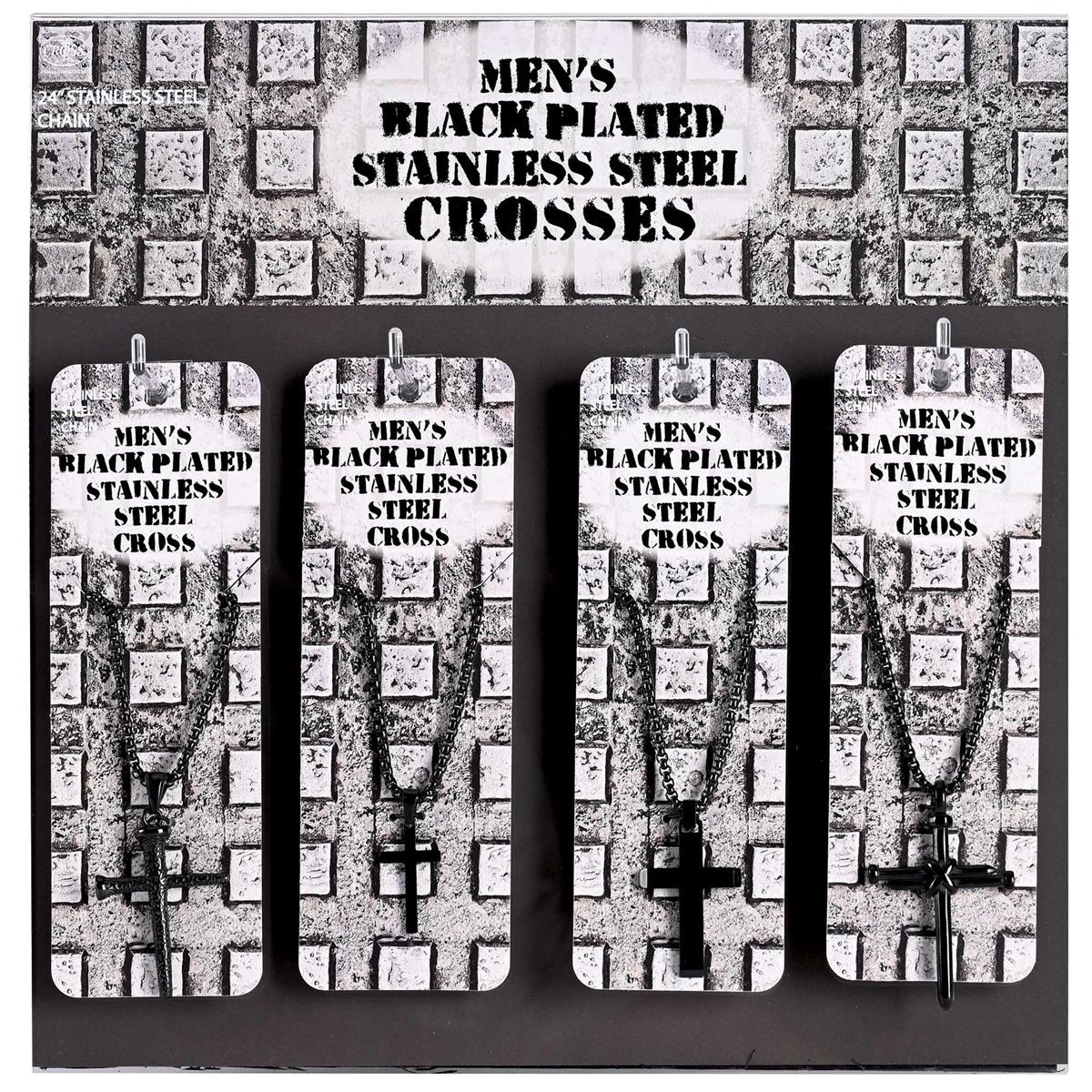 Assorted Cross Designs 24 inch Black Plated Stainless Steel Men's Pendant by Dicksons