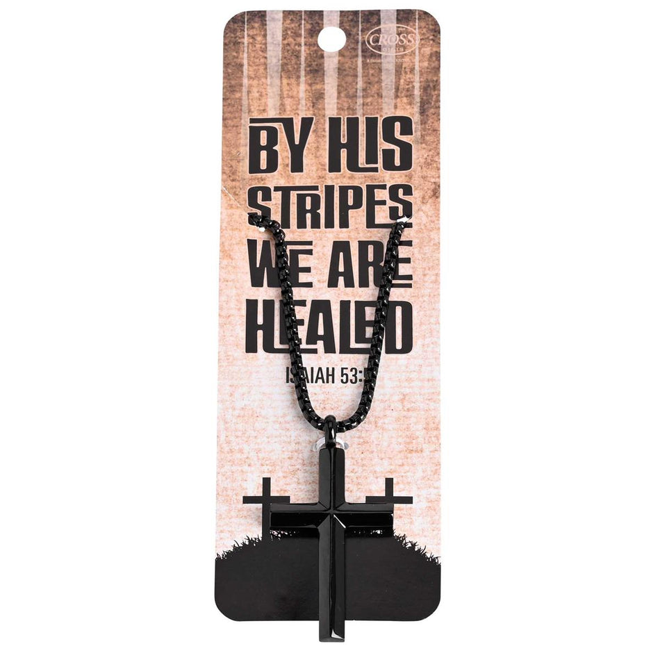 Necklace By His Stripes Black Mens Cross by Dicksons