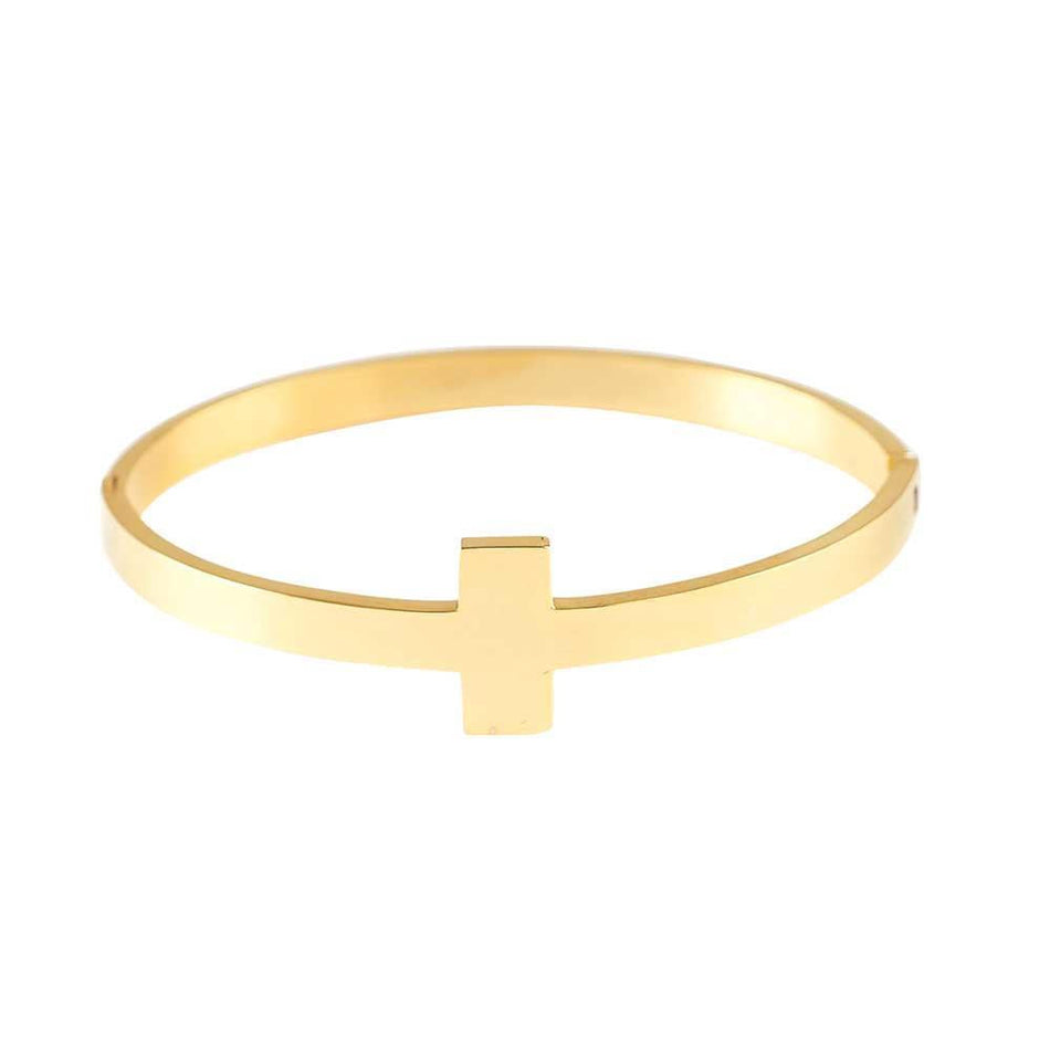 Bracelet Gold Plated Stainless Sideways Cross by Dicksons