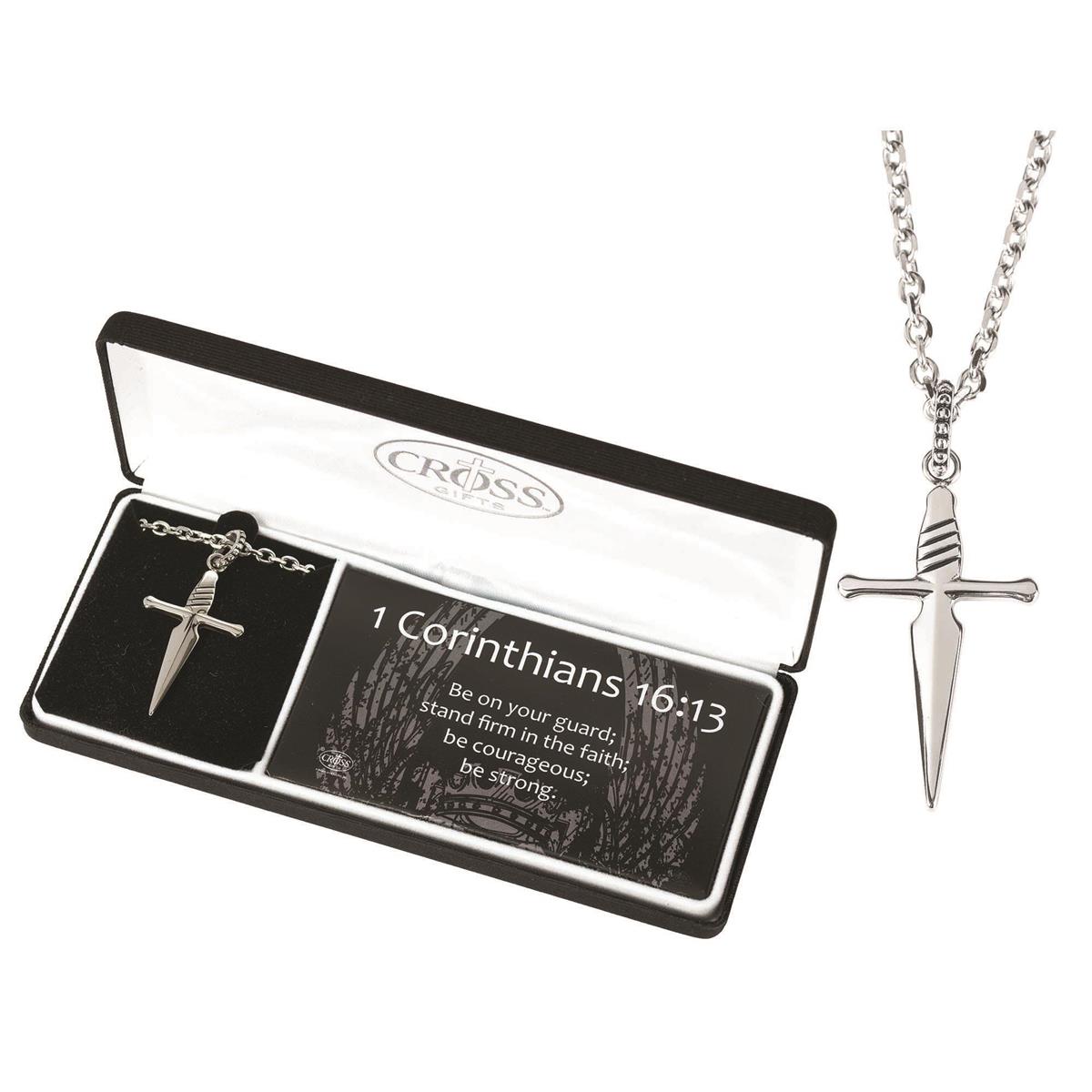 Necklace 1 Cor16:13 Sword Cross Stainless Steel 24"CH by Dicksons