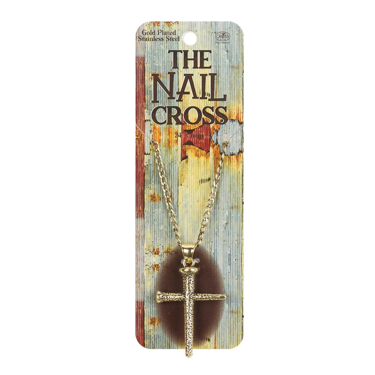 The Nail Cross Mottled Texture Nail Cross Gold Plated 24 Inch Pendant Necklace by Dicksons