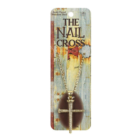 The Nail Cross Mottled Texture Nail Cross Gold Plated 24 Inch Pendant Necklace by Dicksons