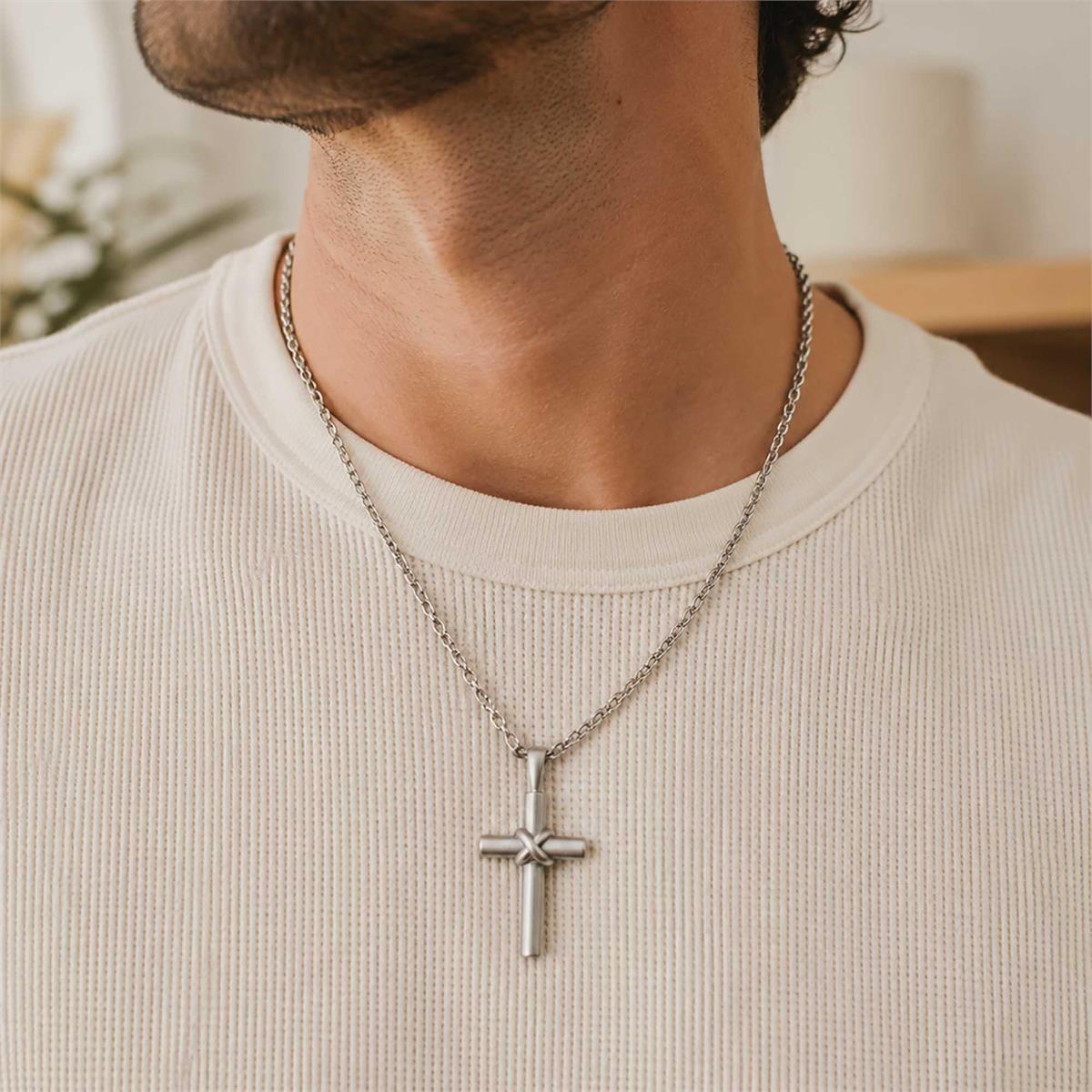Necklace Mens Matte Cross Center Wrap24L by Dicksons, product view 5