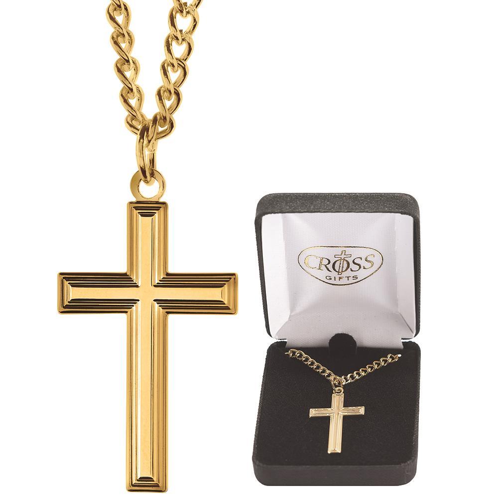 Necklace Gold Plated Large Box Cross-24"ch by Dicksons