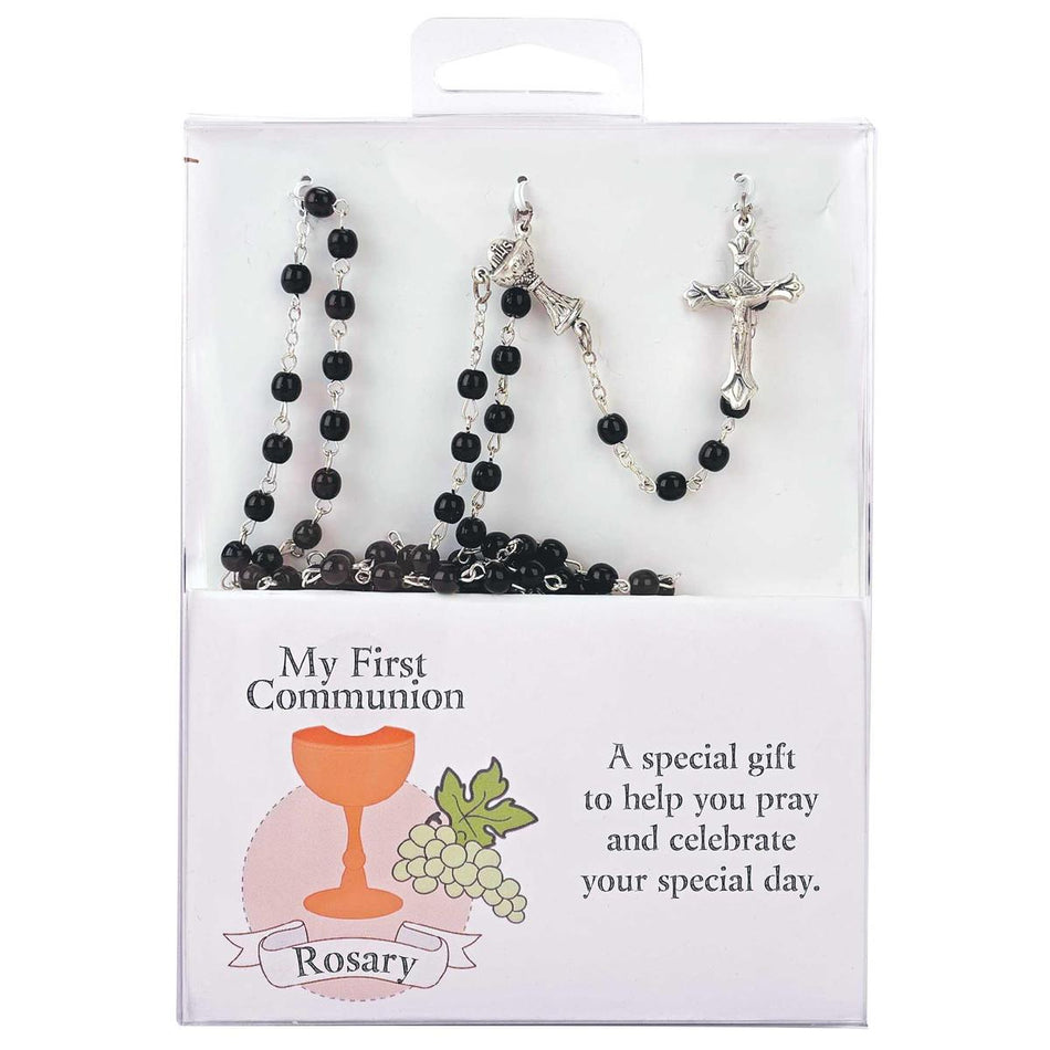 Rosary First Communion Black Glass 5Mm by Dicksons