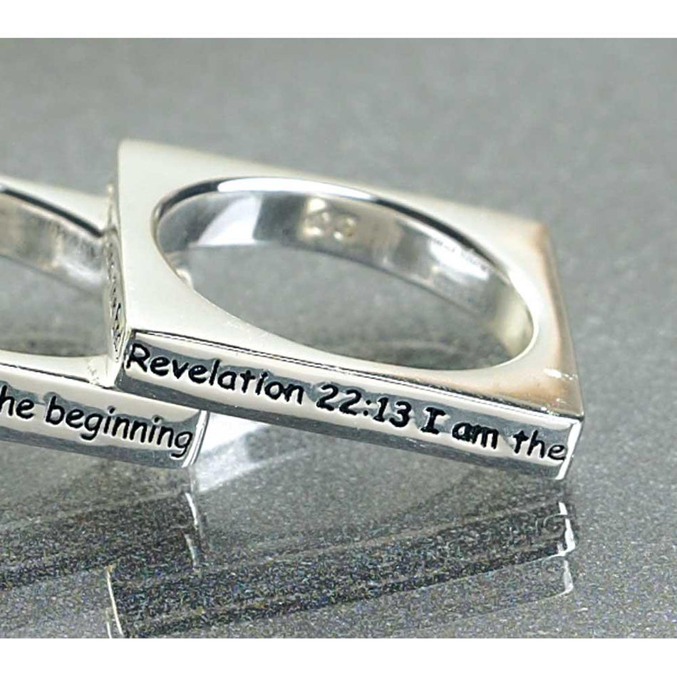 Ring Silver Plated Square Rev22:13 Carded by Dicksons