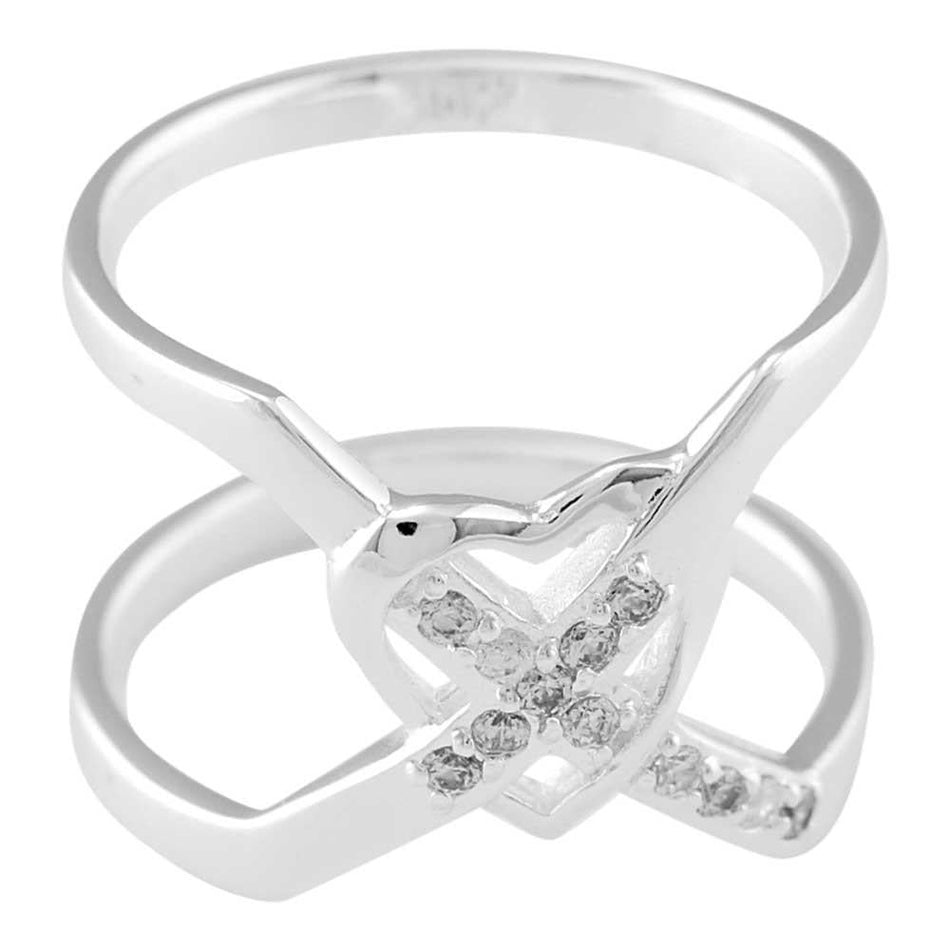Ring Silver Plated Criss Cross Cz/Heart by Dicksons