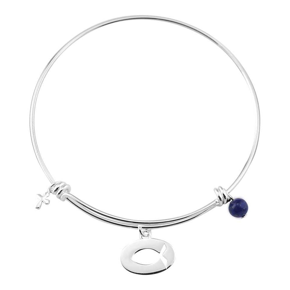 Silver Plated Bangle-Oval/Fish Cross,Navy B by Dicksons