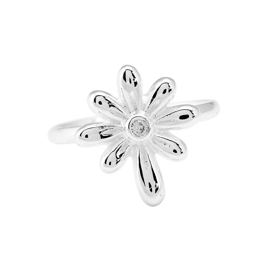 Ring Silver Plated Daisy Petal Cz Cross by Dicksons
