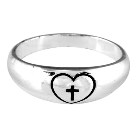 Ring Dome Engrvd Heart/Cross Silv Plated by Dicksons