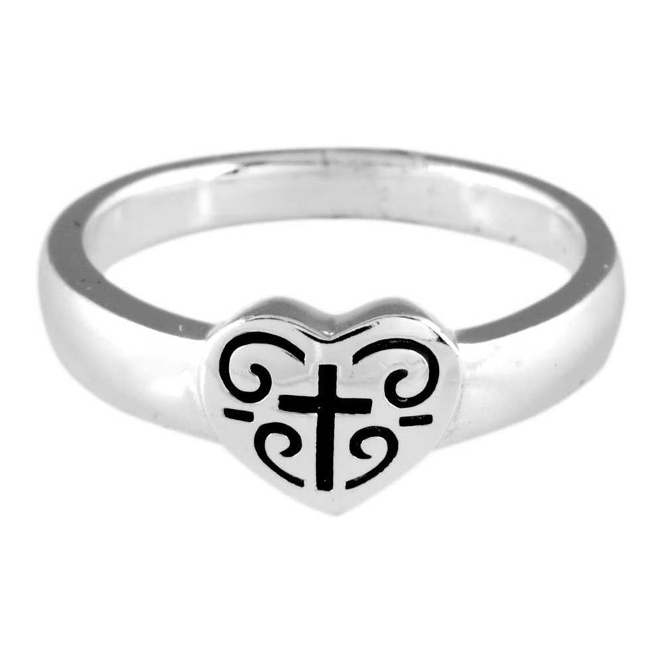 Ring Heart with Engrvd Cross/scrolls Silver Plated by Dicksons