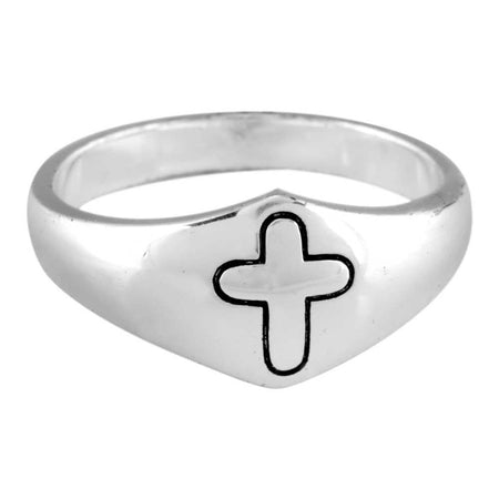 Ring Dome with Engravd Cross Silver Plated by Dicksons