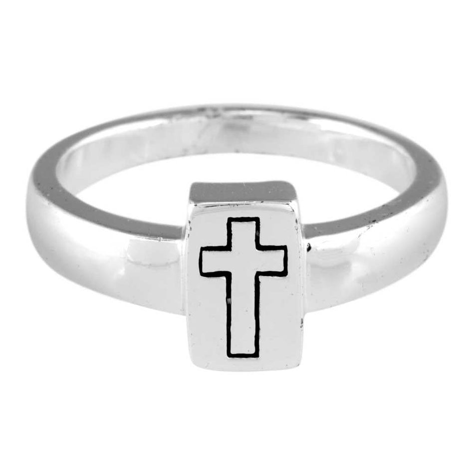 Ring Rct with Engravd Cross Silver Plated by Dicksons