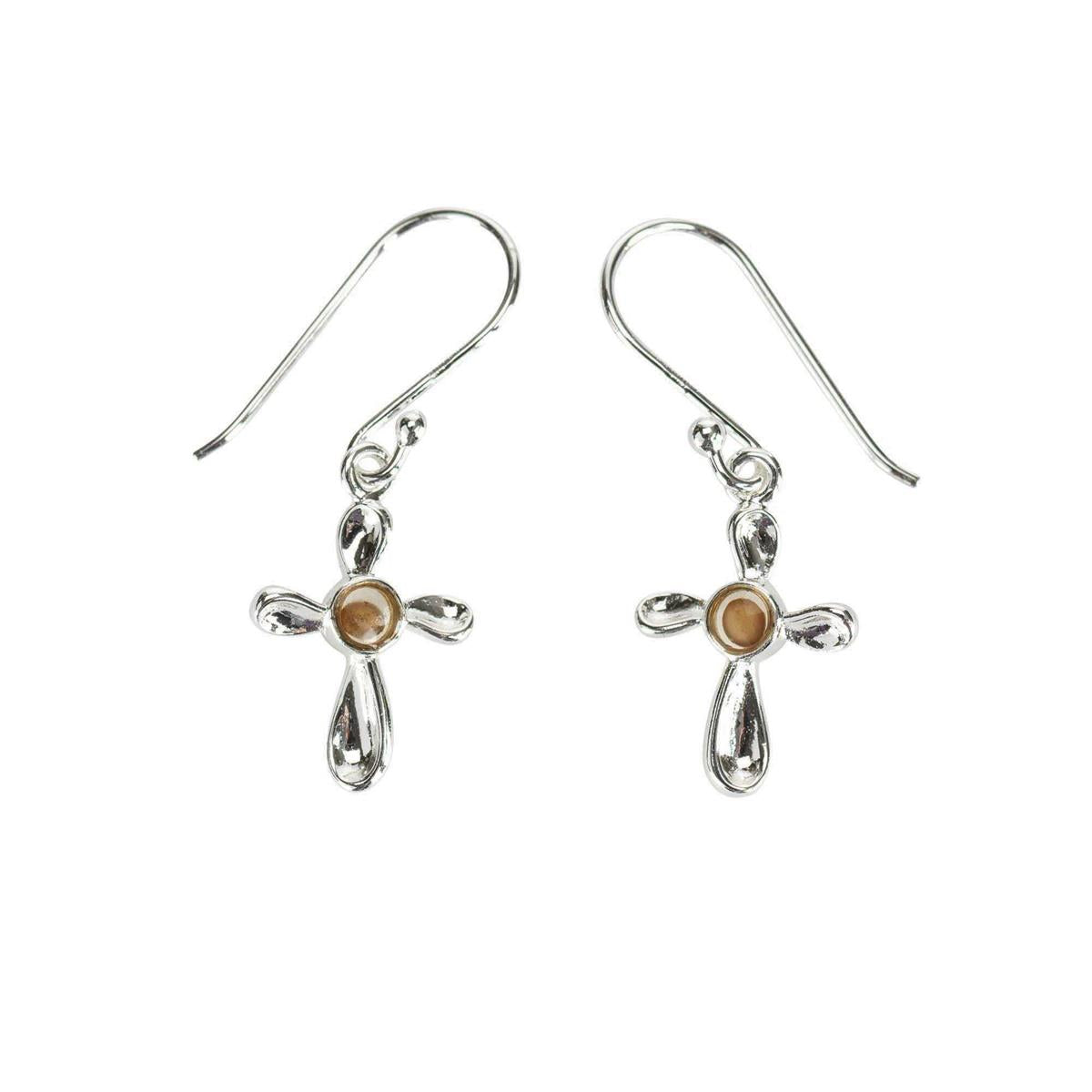 Mustard Seed Cross Silver Plated Dangle Earrings with Sterling Silver Wires by Dicksons