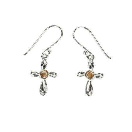 Mustard Seed Cross Silver Plated Dangle Earrings with Sterling Silver Wires by Dicksons