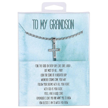 To My Grandson Cross Cutout Silver 18 Inch Stainless Steel Necklace by Dicksons